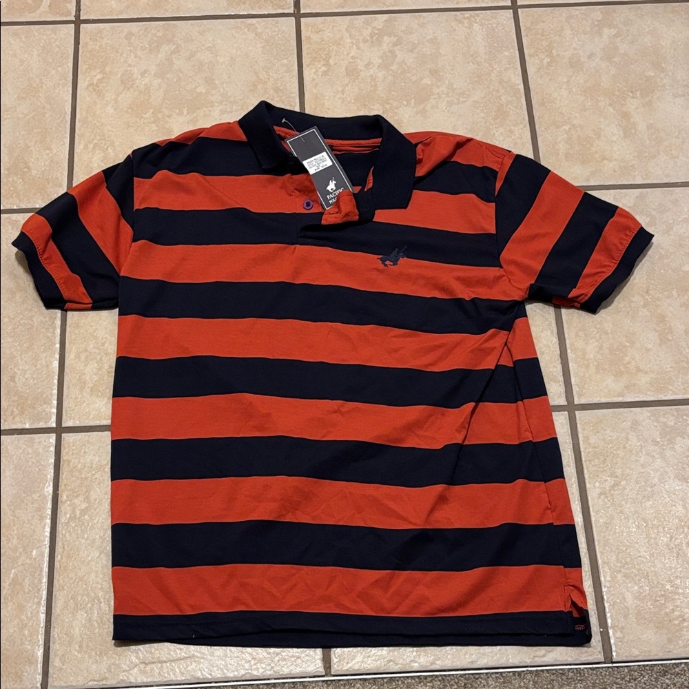 Men's Striped Polo Shirt - Orange and Black
